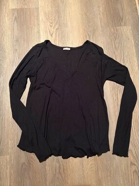 Free people Black Ribbed Long Sleeve Top
